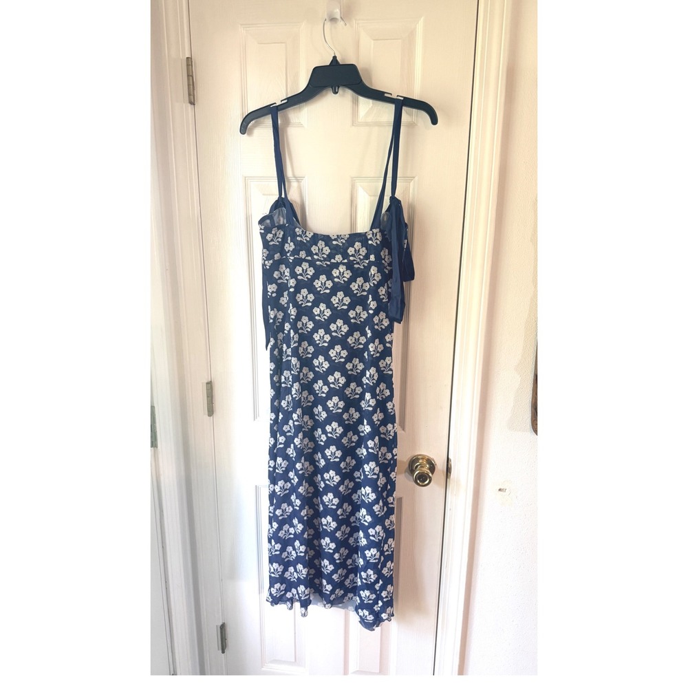Free People Printed Got Glam Slip Dress Navy Combo Floral Tie Shoulder Large - Picture 4 of 4